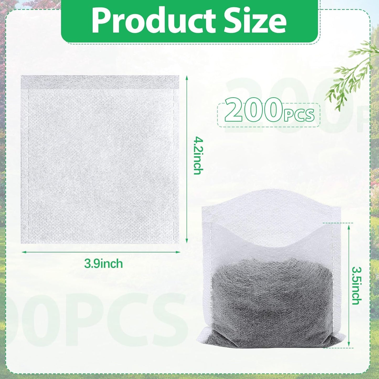 Augshy 200Pcs Nursery Growing Bags, Non-Woven Fabric Seedling Pots for Planting Seed Starting Pots Pouches for Vegetable Flower Fruit Saplings Tree (4.2" x 4.2")