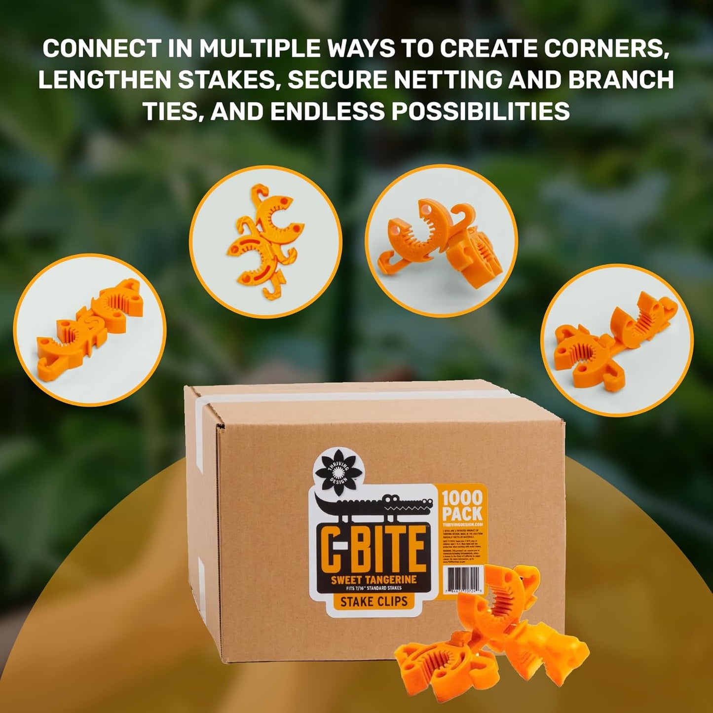 Plant Support Clips for Trellis, Garden Stakes, Wire Fence, Climbing Plants, Indoor Gardening, Hydroponics Systems, and Vines | Durable Gardening Clips (Tangerine Orange - 1,000 Pack)