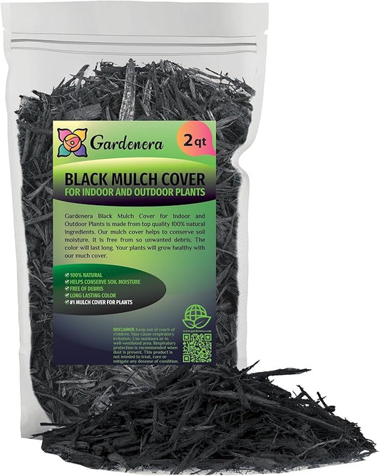 Organic Black Mulch by Gardenera - Boost Soil Health and Suppress Weeds for Thriving Plants - 2 QUARTS