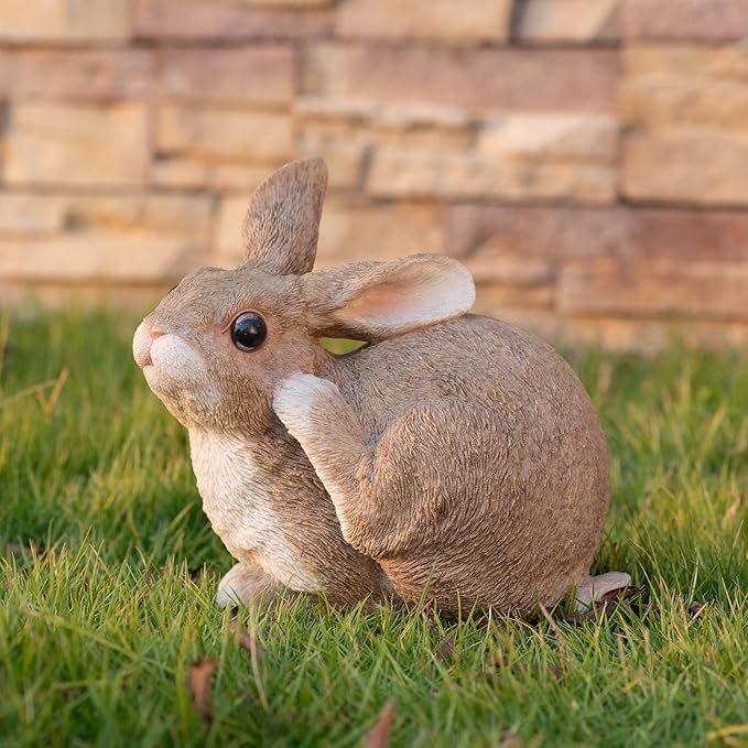 Bunny Statue Garden Statues Rabbit Figurines Decor Outdoor Polyresin Easter Decorations Bunnies Gifts Home House Kitchen Patio Lawn Yard Art Housewarming Funny Resin Decoration 8.3inch