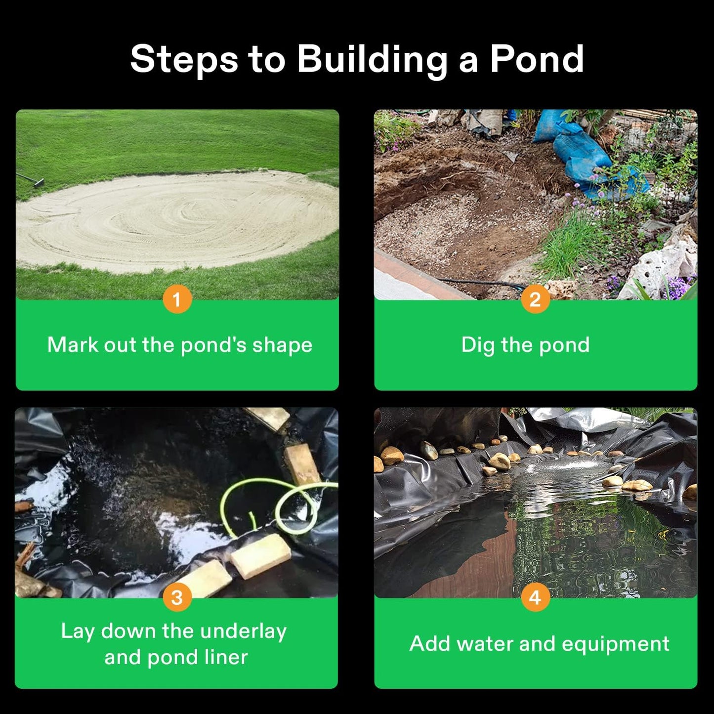 VIVOSUN 10 x 13 Feet Pond Liner, 14.5 Mil Durable LLDPE Pond Liners for Koi Ponds, Aquaculture and Water Gardens, Black