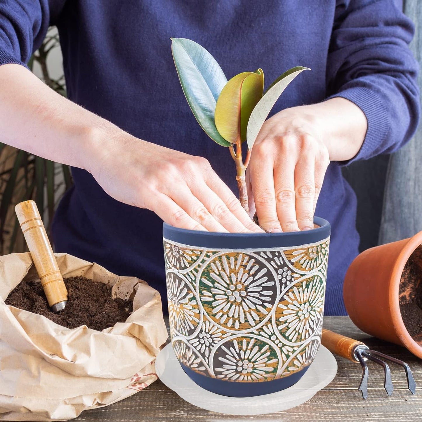 Plant Saucer - 2 Pack 22 Inch Extra Large Durable Plastic Plant Trays Clear, Extra-Deep 3.4" Plant Tray, Bird Bath Bowls for Garden