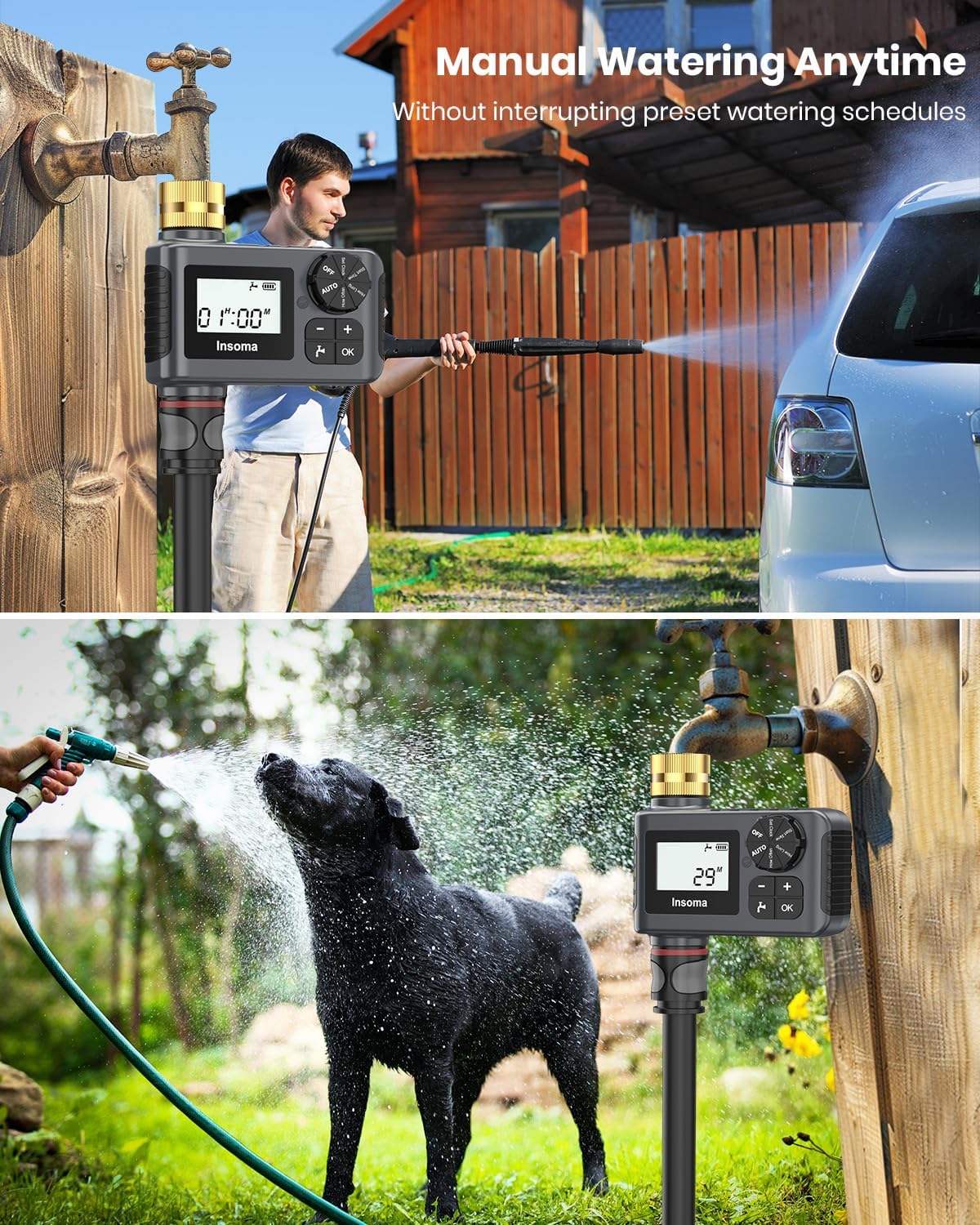 Sprinkler Timer with Brass Swivel, Programmable Water Timer for Outdoor Garden Hose, Hose Timers with Rain Delay/Manual/Auto Mode, Drip Irrigation and Lawn Watering System, 1 Outlet