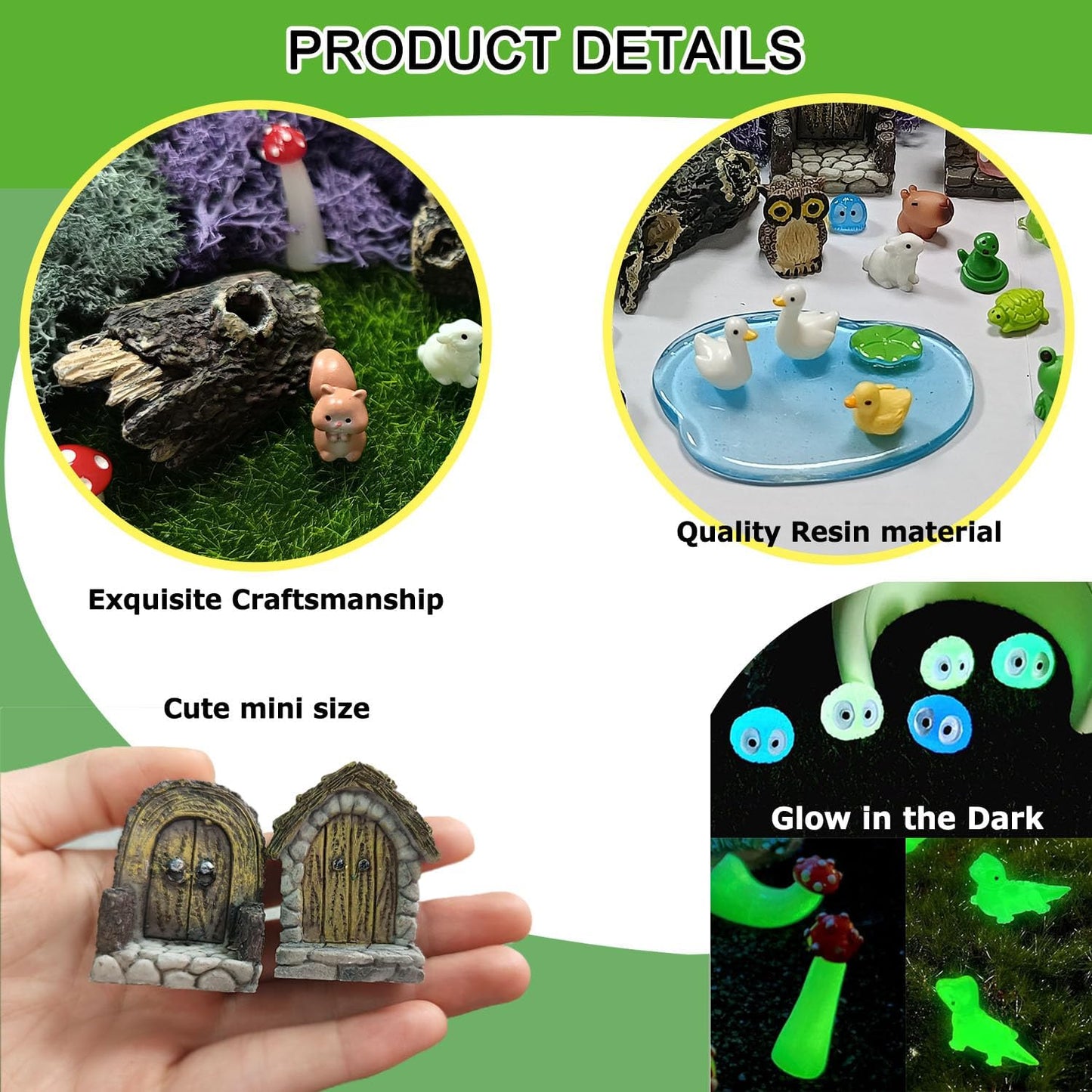 42 Pcs Miniature Fairy Garden Accessories, Fairy Door, Miniature Tree Stumps and Tiny Resin Animal with Moss for DIY Craft, Lawn, Fairy Garden Decor