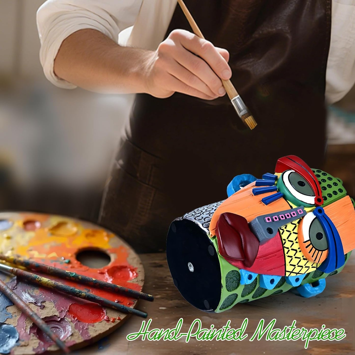 Bohemian Face Planter Pots for Plants,Hand-Painted Colorful Flower Pots with Drainage, Indoor Outdoor Garden Decor Gift(Modern,Large)