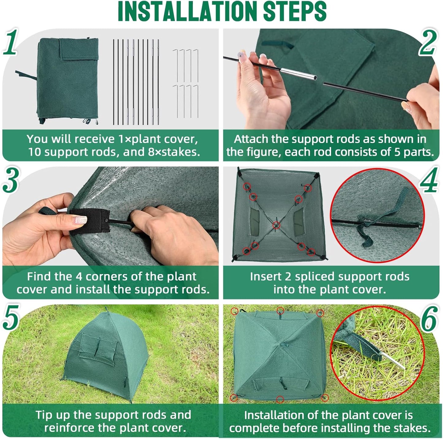 Plant Cover Freeze Protection Blanket, 28''x28''x30'' Outdoor Garden Fabric Cover with Poles and Stakes for Winter Frost, Shade Cloth Plant Guard for Shrubs, Small Trees, Green