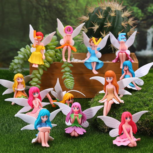 12 Pcs Miniature Fairy Figurines, Hand-Painted Small Flower Fairies with Wings for Garden Decor, Cake Topper & Landscapes