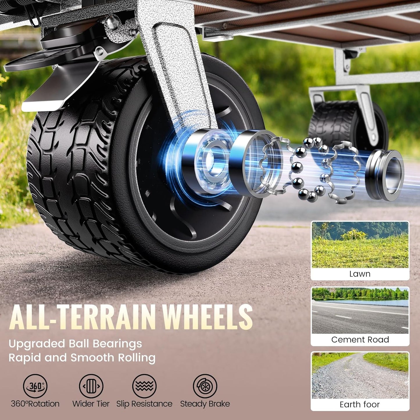 Upgraded 400L Large Capacity Folding Double Decker Wagon with Brakes（Black,54" Extra Long Extender Wagon Cart,660lbs Heavy Duty Collapsible Cart,All-Terrain Big Wheels for Camping,Shopping,Sport