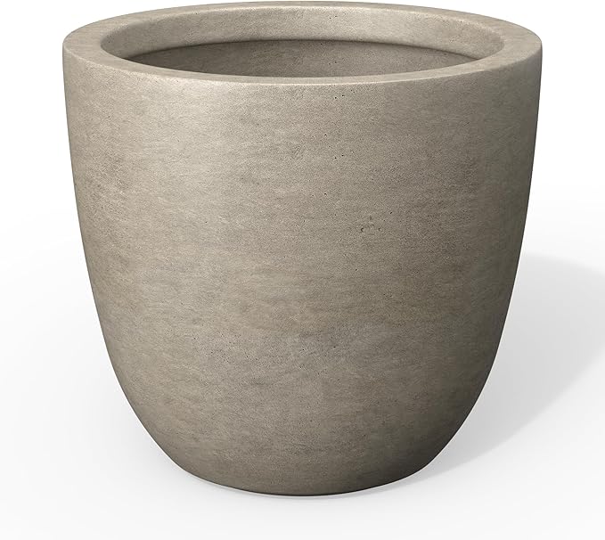 Kante 10 Inch Dia Round Concrete Planter, Indoor Outdoor Large Plant Pot with Drainage Hole and Rubber Plug for Home Patio Garden, Buff Concrete