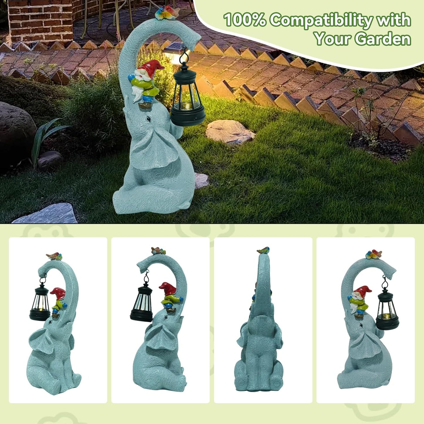 Solar Elephant Garden Statues with LED Lights, Outdoor Decor for Patio Yard Balcony - Unique Housewarming Birthday Gifts for Women Mom Grandma