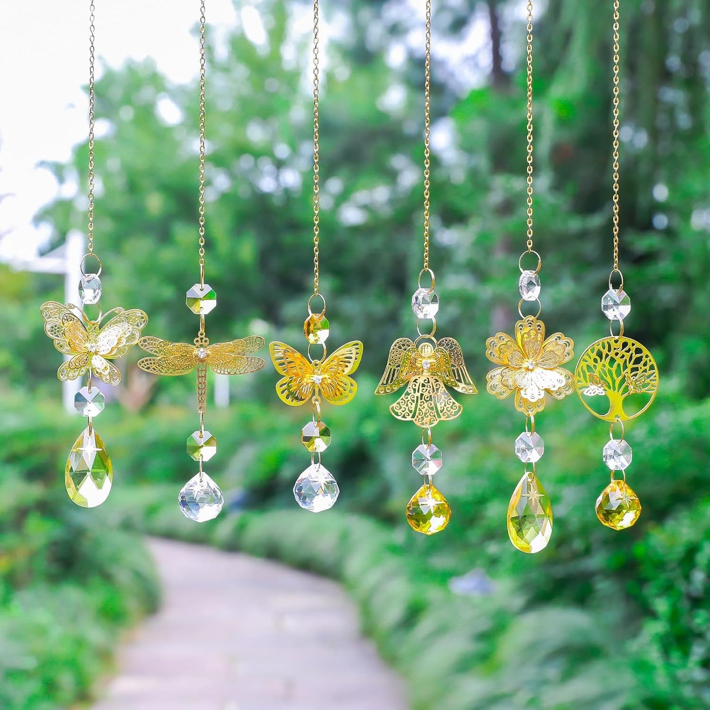 6pcs Yellow Crystal Suncatchers for Window Hanging Ornaments Garden Sun Catchers with Crystals Rainbow Maker Indoor Outdoor Decor