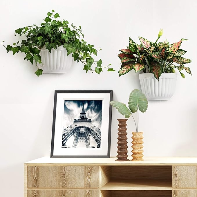 ORIMERC 6 Pack 10 inch Large White Wall Planter Pots Vertical Living Wall Hanging Planters Wall Mounted Planter Holder with Drainage Hole for Indoor Outdoor Plants Wall Decor with Hooks/Screws