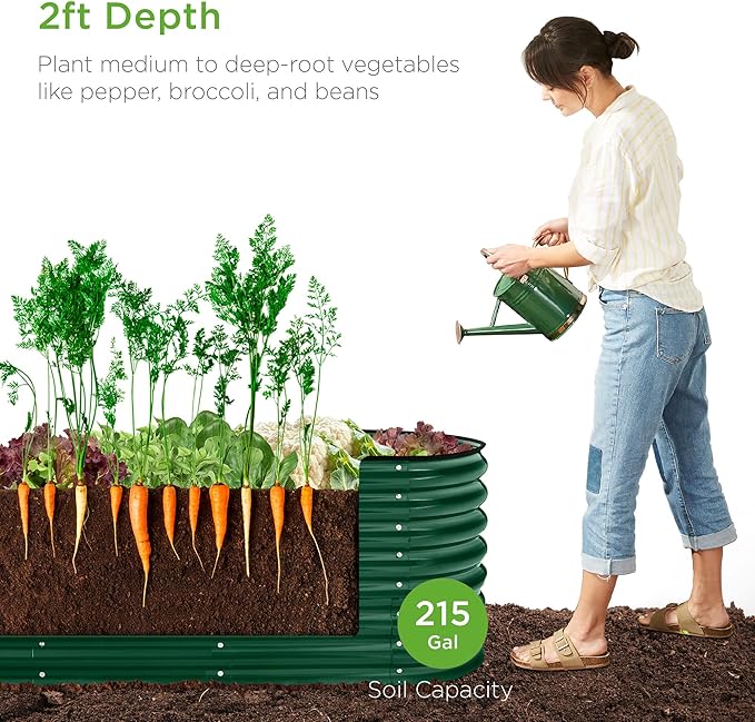 Best Choice Products 8x2x2ft Metal Raised Garden Bed, Oval Outdoor Deep Root Planter Box for Vegetables, Herbs w/ 4 Support Bars, 215 Gal Capacity - Dark Green