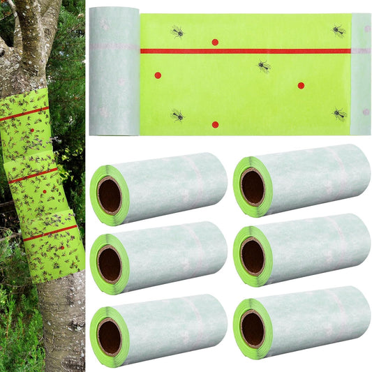 Qualirey 6 Rolls Spotted Lantern Fly Traps 30 Feet Each Roll Fly Tree Trap Sticky Strips Outdoor Fruit Glue Strips Disposable Tape Indoor Paper Sheets for Protecting Trees(Green)
