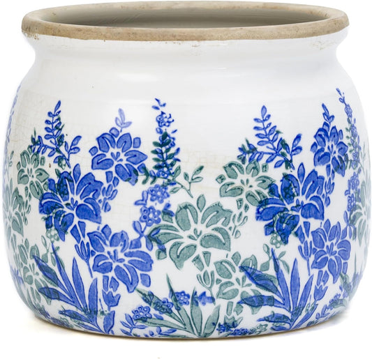 Vintage Ceramic Ice Crack Flower Pot with Drainage Holes, Country Rustic Planters for Indoor and Outdoor,Tuscan Decor,Home,Living Room, Garden Decor, Gardening Gift (Art Deco)