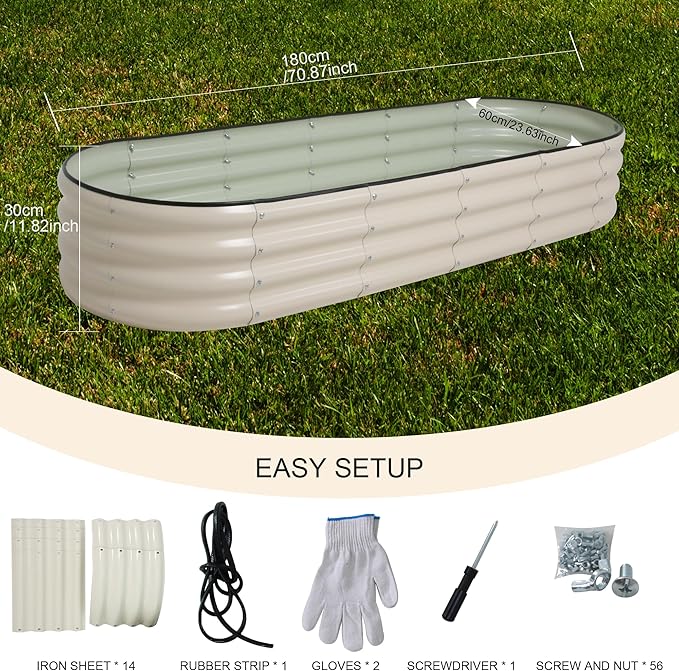 Galvanized Raised Garden Bed Kit Outdoor Metal Garden Planter Box for Backyard Gardening, Planting Vegetables, and Patio (70.8"x23.6"x11.8")