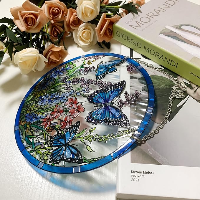 Lager Butterfly Suncatchers for Windows, Butterfly Stained Glass Window Hanging - 8.6 inch Sun Catcher for Window, Butterflies Decor with Hook - Suncatchers Birds Window Hangings Gifts for Mom