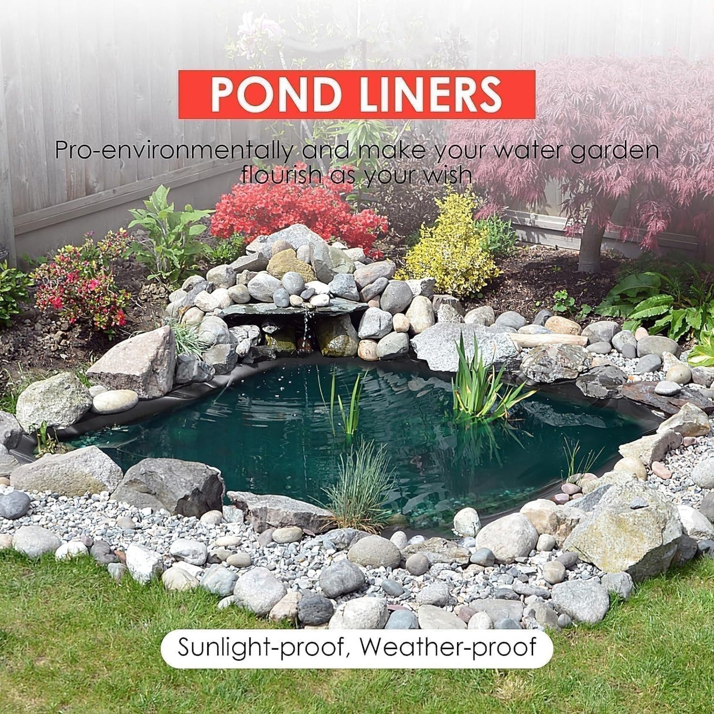 GAOMON 10 x15 Ft Pond Liner, 45 Mil Thickness, Pliable & Durable Epdm Material, Easy Cutting & Uv Resistant, for Fish or Koi, Features, Waterfall Base, Fountains and Water Garden