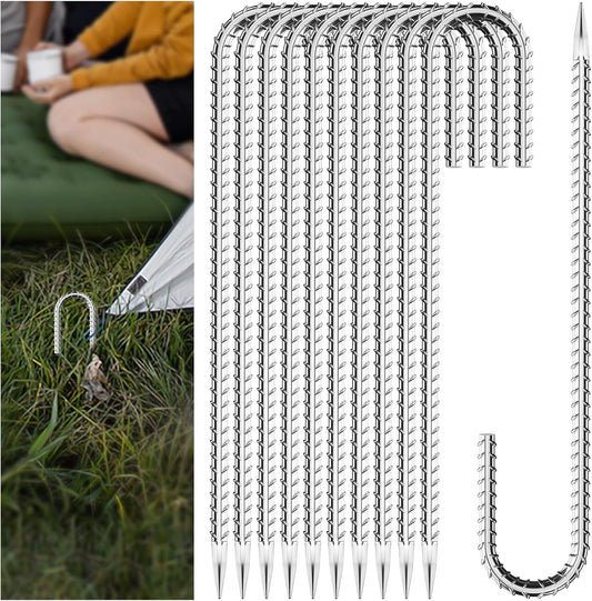 20 Pieces 12 Inch Long 5/16 Inch Diameter Rebar Tent Stakes Heavy Duty, Ground Anchors,Rebar Yard Fence Metal Lawn Bounce House Stakes Heavy Duty, Chain Link Fence J Hooks for Garden Wire Fencing