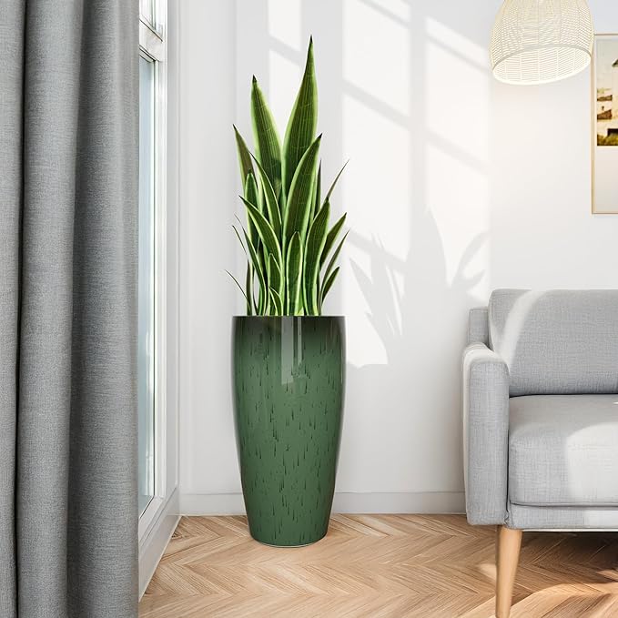 QCQHDU 24 inch Tall Planter for Indoor & Outdoor Plants, 2 Pack Sturdy Plant Flower Pots Modern Decor for Front Porch Patio Deck Living Room