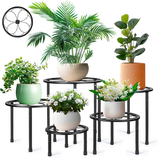 5 Pack Metal Plant Stand, Anti-Rust Iron Plant Stands for Indoor and Outdoor, Heavy Duty Flower Pot Stands for Multiple Plant, Black Potted Plant Holder for Garden Home (5 Pack Black)