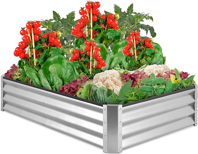 Best Choice Products 6x3x1ft Outdoor Metal Raised Garden Bed Box Vegetable Planter for Vegetables, Flowers, Herbs, and Succulents - Silver