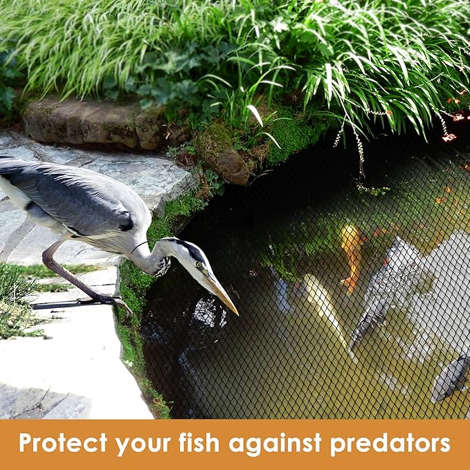 PACETAP Pond Netting Kit 7 x 10 Ft for Leaves, Heavy Duty Koi Pond Cover, Pool Protective Cover Netting with Stakes Protecting Koi Fish from Birds, Cats, Predators