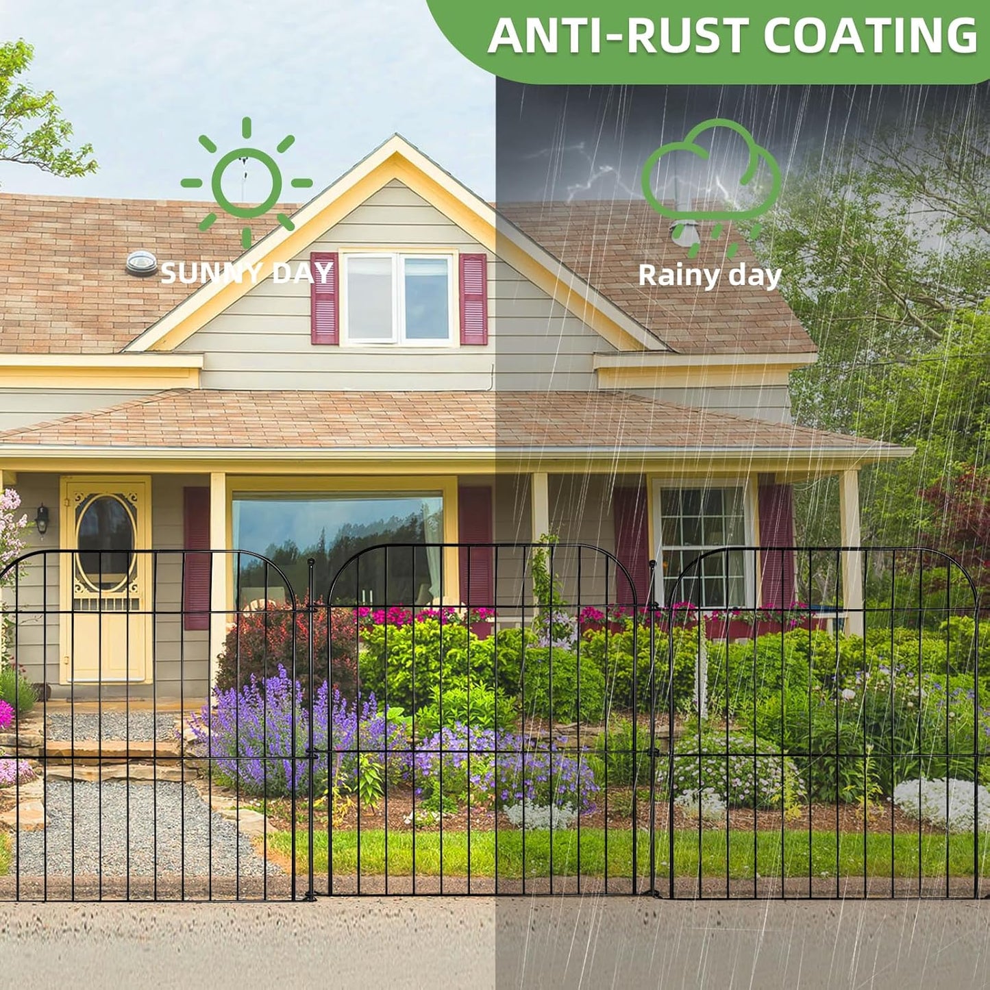 10 Panels No Dig Decorative Garden Fence with Gate, 24 in(H) x 20 ft(L) Rustproof Metal Wire Fencing Border for Yard Outdoor Decor, Temporary Animal Barrier with Stakes for Small Pets