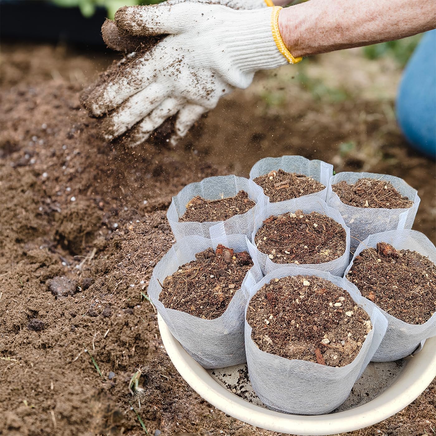 Belit Nursery Growing Bags, 100 Pcs Fabric Seedling Pots Non-Woven Pouch for Gardening Seed Plant Bag, Potato, Flower, Tomato Plant Starts (5.6" x 7.4 ")