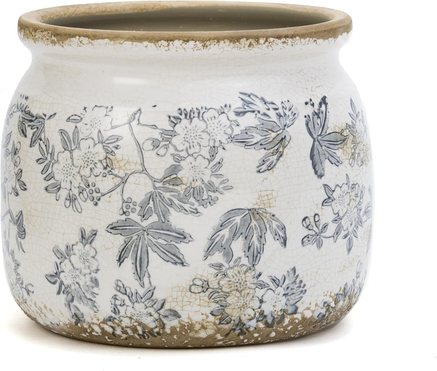 Vintage Ceramic Ice Crack Flower Pot with Drainage Holes, Country Rustic Planters for Indoor and Outdoor,Tuscan Decor,Home,Living Room, Garden Decor, Gardening Gift (Farmhouse)