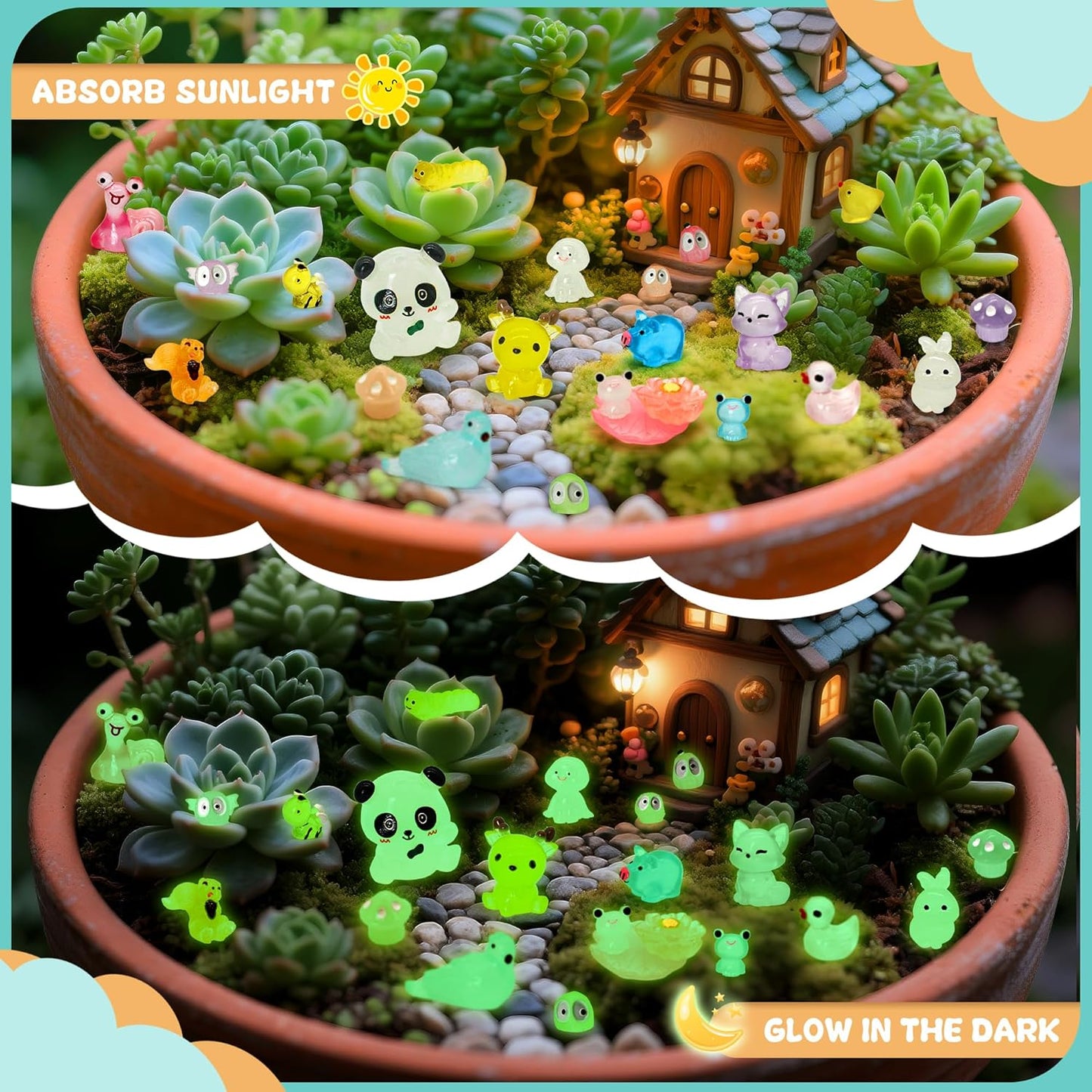 Tardigrade Mini Resin Animals Variety Pack, 150 Pcs Luminous Tiny Resin Animals Figures 48 Types Bulk Glow in The Dark Small Figurines to Hide Miniatures Garden Landscape Potted Dollhouse Decor