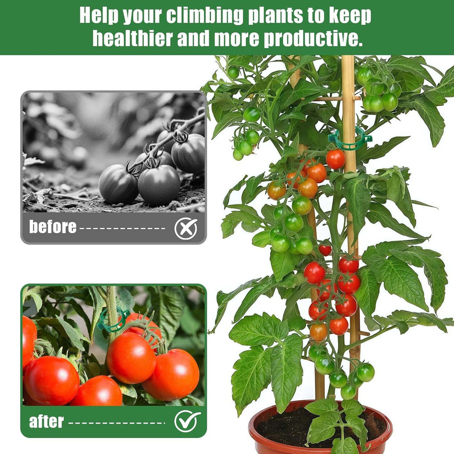 300 PCS Green Plant Fixing Clips,Plant Support Clips, Tomato Clips, Plastic Trellis Clips,Garden Clip for Fixing Stem and Vine