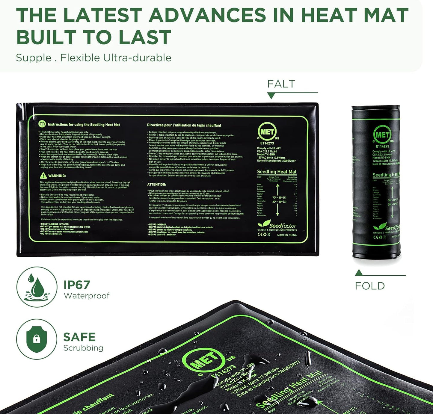 Seedfactor 7-Pack Seed Starter Tray with Heat Mat (12 Cells per Tray), Plant Germination Trays with Adjustable Humidity Dome Seed Trays Seedling Starter with Base Trays for Germination