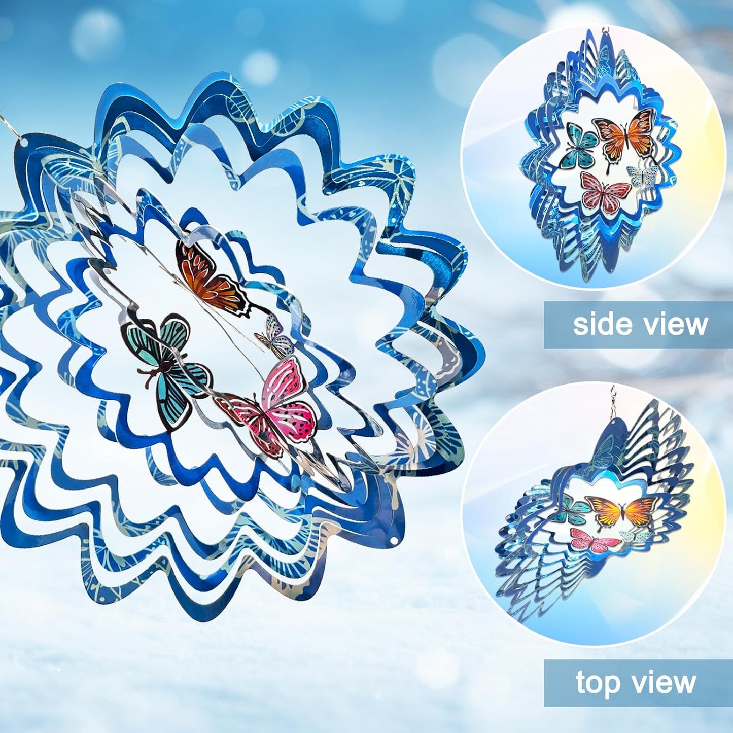 Butterfly Wind Spinner - 12inch Laser-Cut Stainless Steel Wind Spinners | 3D Kinetic Garden Decoration & Yard Art for Outdoor | Butterfly Gifts for Women, Mother, Wife, Grandma & Holidays