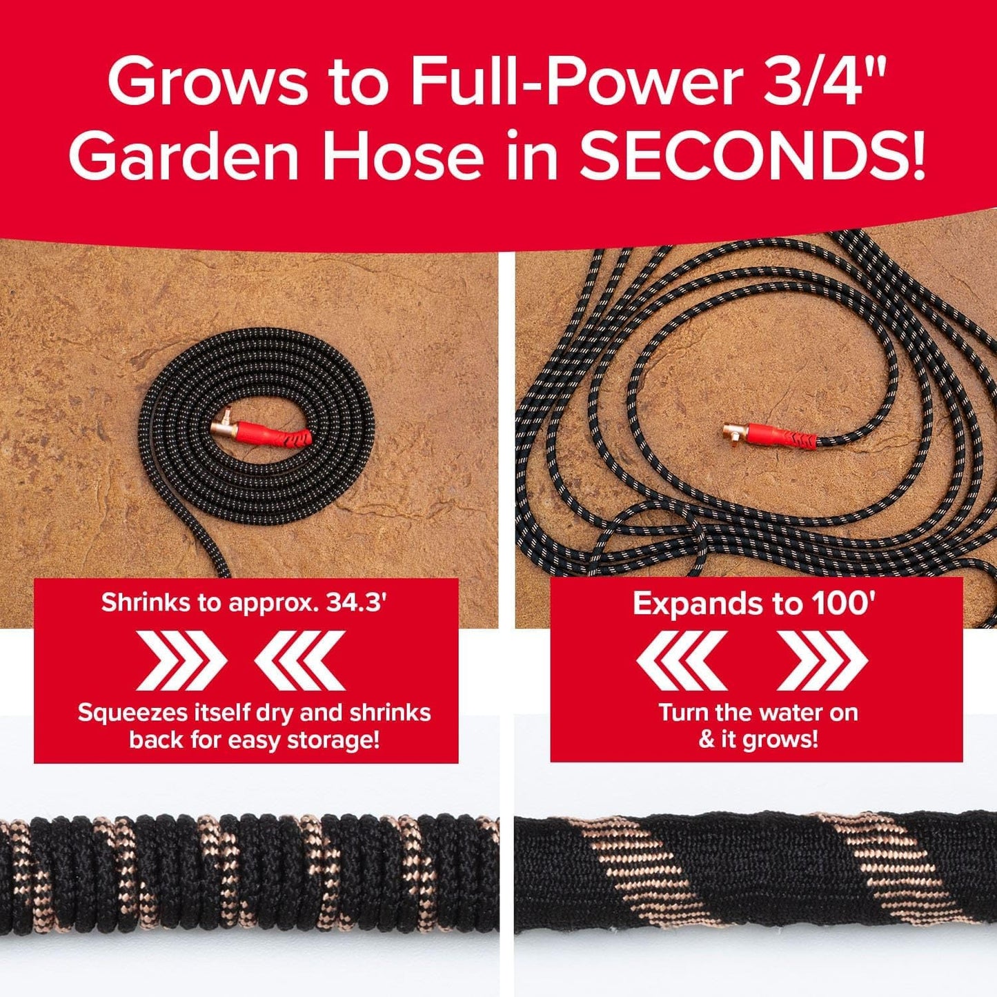 Pocket Hose Copper Head w/New Pocket Pivot Expandable Garden Hose 100FT, AS-SEEN-ON-TV, Swivels 360°, Advanced Tri-Tex Tubing & Force Field Jacket, 3X Stronger, Lead-Free, No-Kink, Anti-Burst w/APT