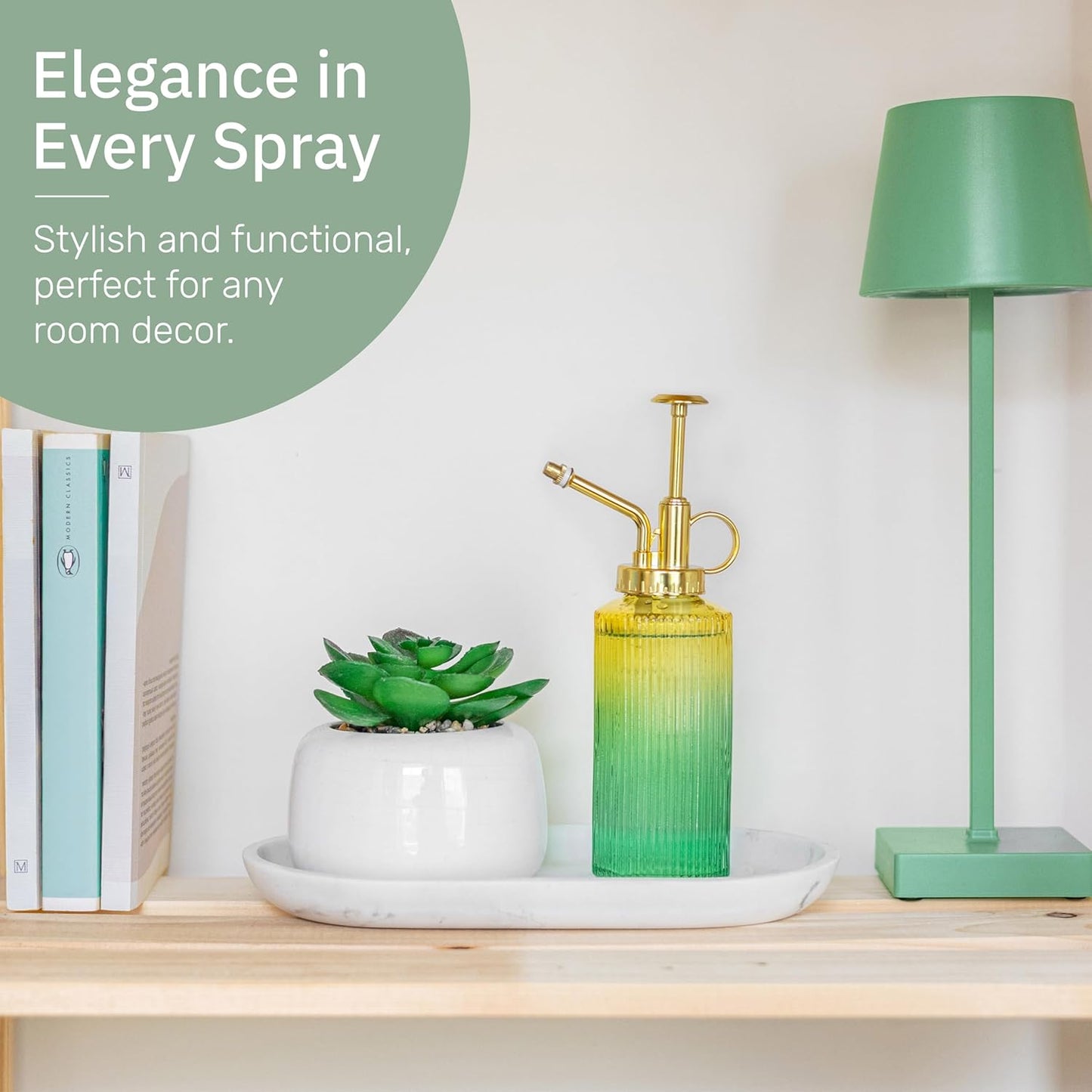 Useful Co. Yellow & Green Glass Plant Mister for inside, Mister for Plants, Plant Sprayer Mister, Decorative Plant Mister Spray Bottle with Adjustable Nozzle for indoor plants (230ml/ 7.8oz)