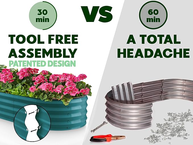 Galvanized Raised Garden Beds Outdoor // 8×4×1 ft Planter Raised Beds for Gardening, Vegetables, Flowers // Large Metal Garden Box // Patented Tool-Free Design (Turquoise)