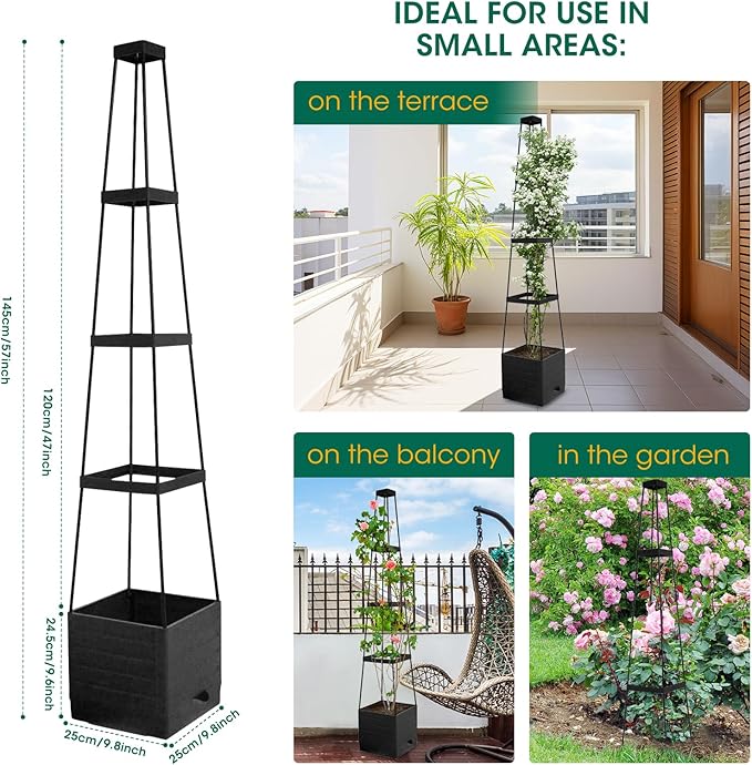 MQFORU 2Pack Raised Garden Bed Planter Boxes with Trellis, 57" Self-Watering Tomato Planter Boxes with Trellis for Climbing Vegetable and Plants, Tomato Cage for Indoor Outdoor Use