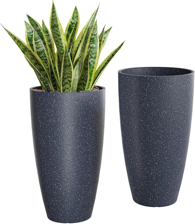 QCQHDU 21 inch Tall Planters for Indoor & Outdoor Plants, 2 Pack Sturdy Plant-Flower-Tree Pots for Front Porch Patio Deck Living Room Decor