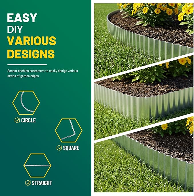 Corrugated Metal Garden Edging, 10"×20Ft Durable Landscape Border for Garden, Lawn, Flower Beds and Paver Edging (Silver)