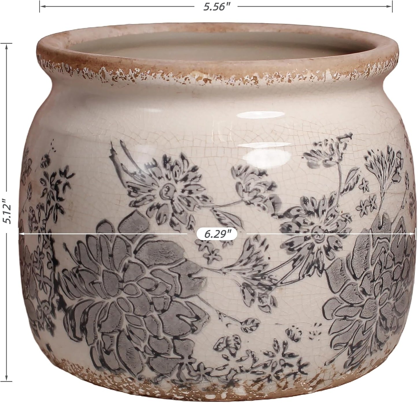 Ceramic Planters for Plants, Plant Pots with Drainage Hole, 6.29in. Flower Pots for Indoor Plants, Vintage Planters & Succulent Pots, Crackle Glaze Finish Plant Pots, Gray