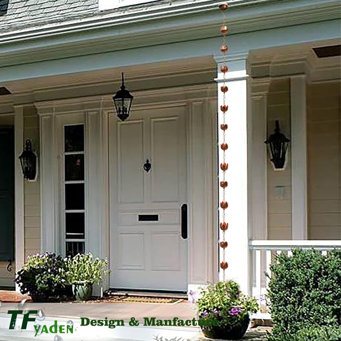 Rain Chains - Pure Copper Lotus Cup Rain Chains for Downspouts. 8.5 Feet Length. Free Gutter Adapter. Windchime and Fountains on Rainy Days.