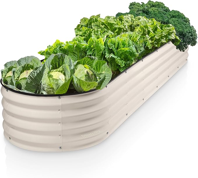 Galvanized Raised Garden Beds Outdoor // 8×2×1 ft Planter Raised Beds for Gardening, Vegetables, Flowers // Large Metal Garden Box (White) // Patented Tool-Free Design