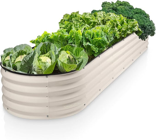Galvanized Raised Garden Beds Outdoor // 8×2×1 ft Planter Raised Beds for Gardening, Vegetables, Flowers // Large Metal Garden Box (White) // Patented Tool-Free Design
