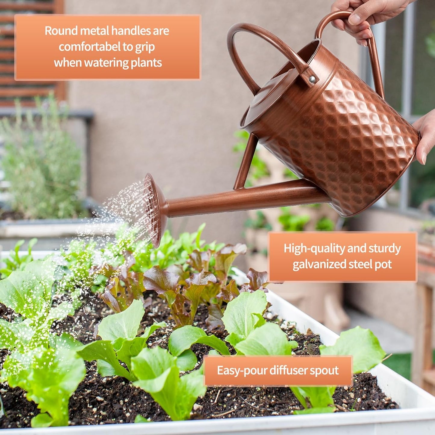 1 Gallon Metal Watering Can for Outdoor Indoor Plants, Copper Colored Watering Can with Removable Spray Spout, Ideal for Garden Watering