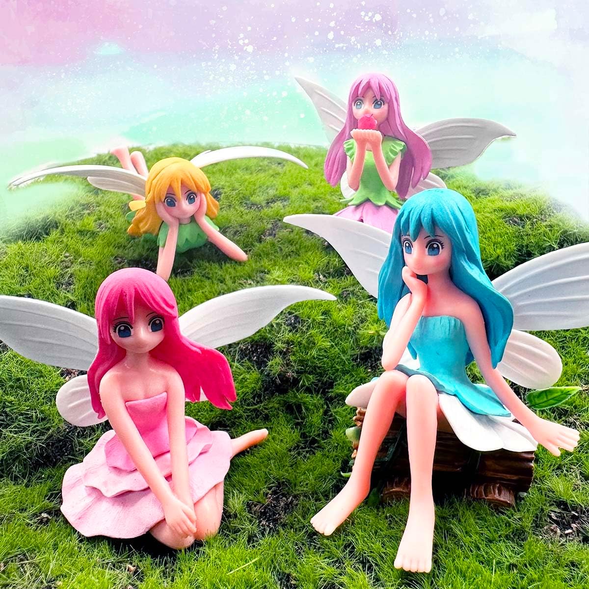 Miniature Fairy Figurines - 4Pcs Small Flower Fairies Ornaments Resin Mini Fairy Figurines Tiny Elf for DIY Fairy Garden Flower Pot Bonsai Micro Landscapes Craft Decoration Accessories (purple)