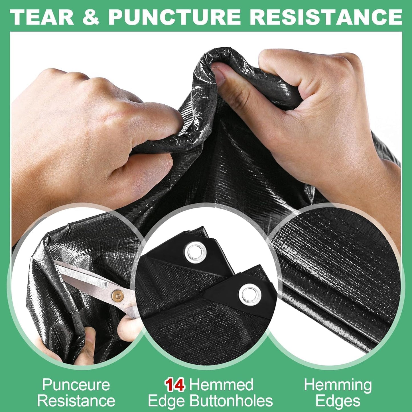 MYFAMIREA 15 x 20FT Pond Liner, 28Mil PE Preformed Pond Liner with 14 Hemmed Edge Buttonholes Sun Resistant Easy Cutting for Outdoor Ponds, Fish Koi Ponds, Garden Fountain, Waterfall Ponds