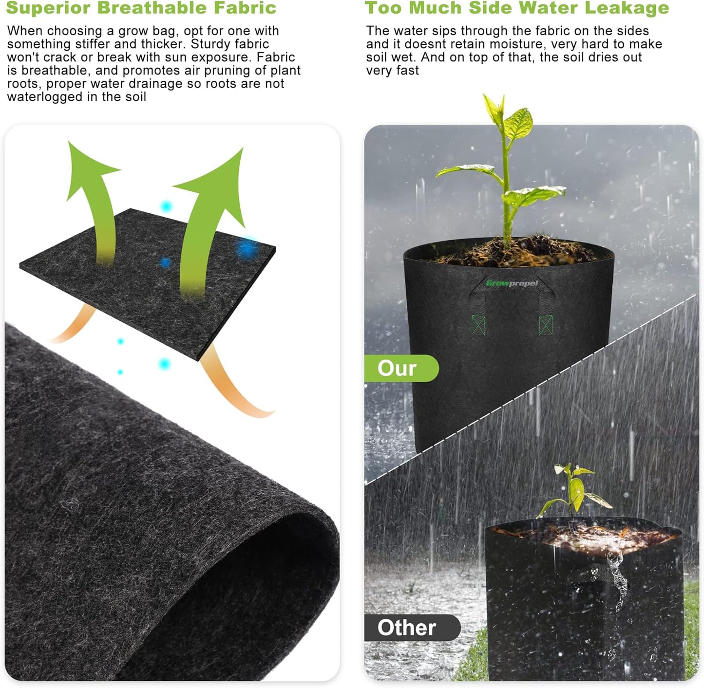 5 US Gallon 8 Pack Tall Grow Bags for Vegetables, Heavy Duty Nonwoven Aeration Fabric Deep Grow Pots with Handles