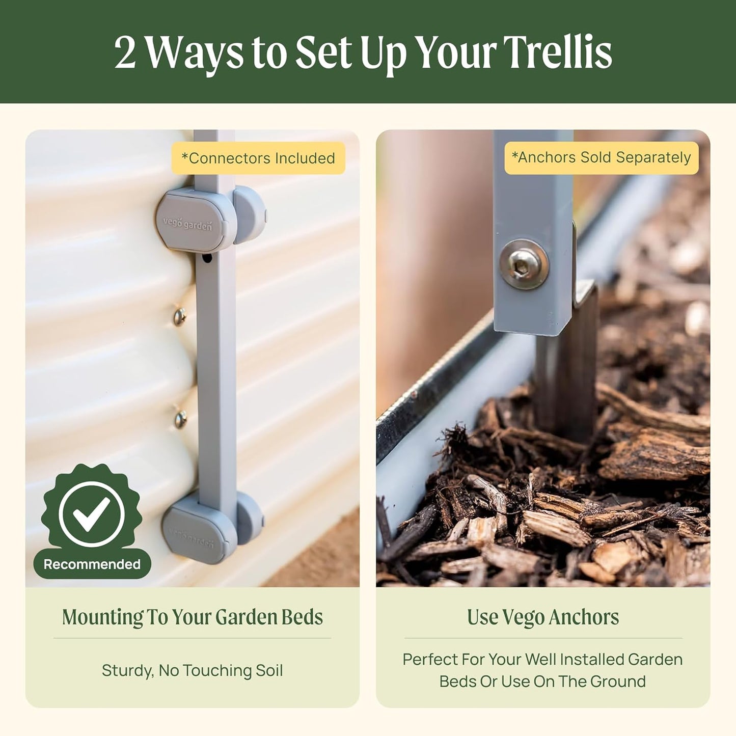 Vego Garden Modular 2.0' Long Arched Trellis System Section for 2.0‘ x 4.0', 10 in 1 Garden Bed