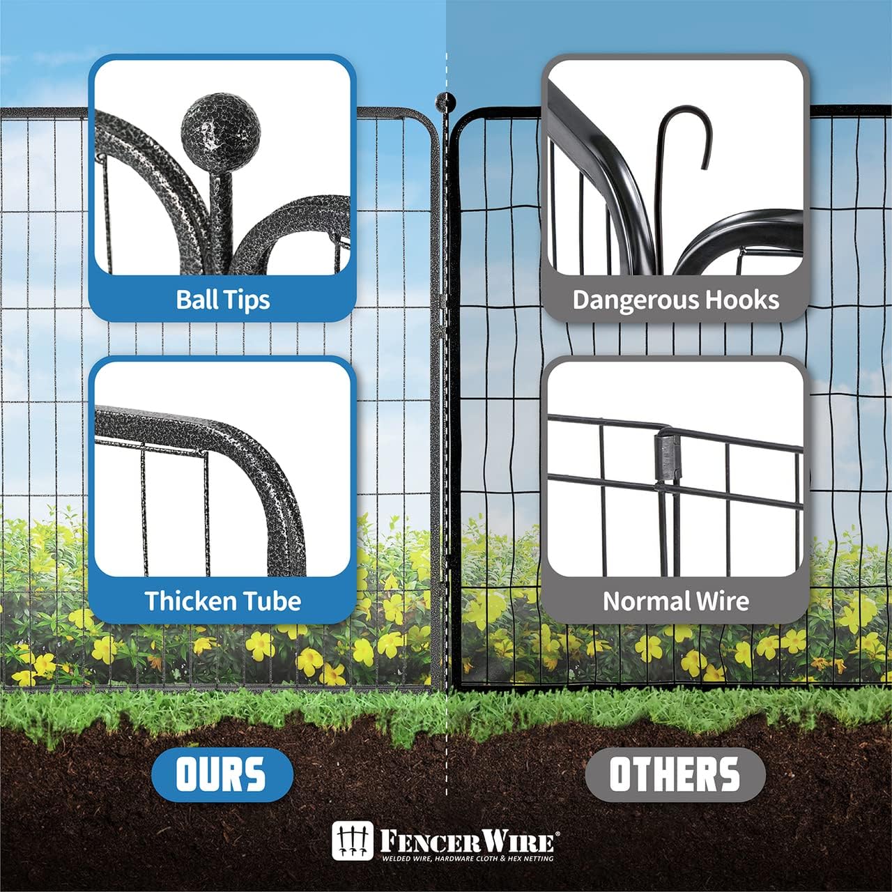 Fencer Wire Decorative Wire Fence, Panel Decor, Heavy Duty Iron Landscape Patio Flower Bed Animal Barrier Border Edging Section, Foldable Garden Fence for Yard for Dog Outdoor, 32 Inch x 21 FT